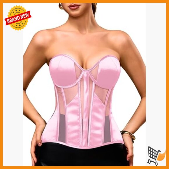 Satin Corset Top with Underwire and Padded Boning Adjustable Lace-Up Fit